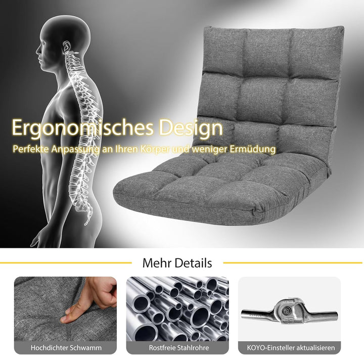 GOPLUS Bodenstuhl, Bodensofa mit Rückenlehne, Bodensessel mit Schlaffunktion, Floor Chair, Lazy Sofa