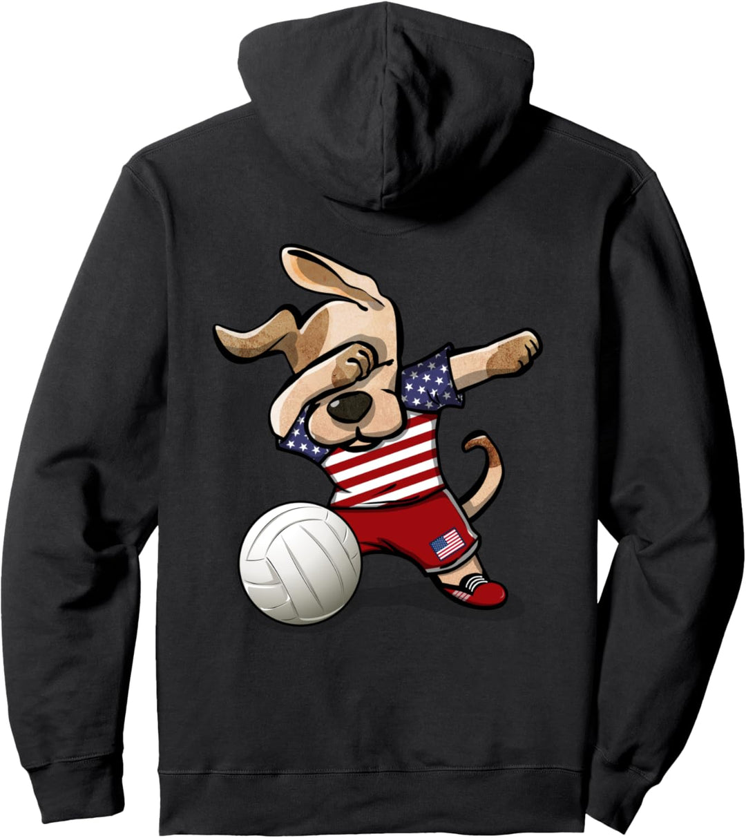 Tupfender Hund Amerika Volleyball Amerikanische Flagge Sport Pullover Hoodie