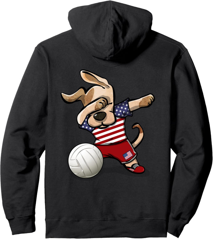 Tupfender Hund Amerika Volleyball Amerikanische Flagge Sport Pullover Hoodie