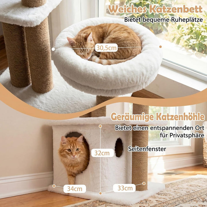 COSTWAY Kratzbaum, 96 cm, Katzenbaum mit Katzenhöhle, Plattform, Bett, grosser Basis & 2 Bällen, Dic