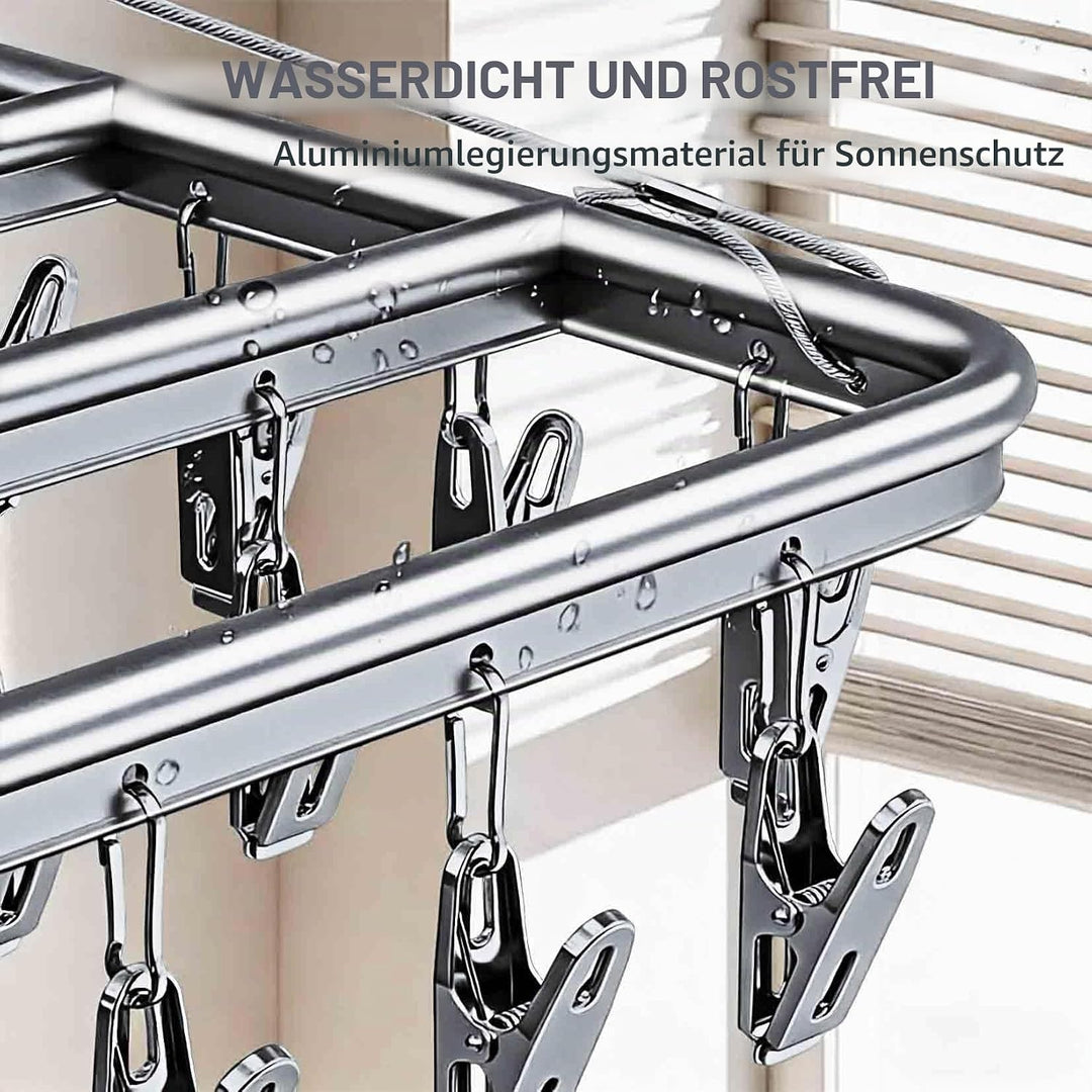 Wäscheständer mit 16 Clips, Faltbarer Sockentrockner aus Aluminium, 360° Drehbarer Hängender Wäsches
