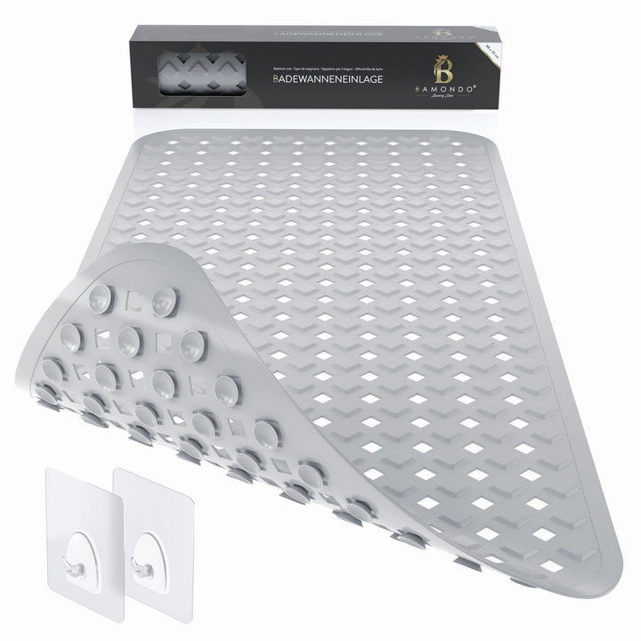 Badewannenmatte rutschfest & hautsensitiv (grau) - 88x39 cm - maschinenwaschbar | schimmelfrei | BPA