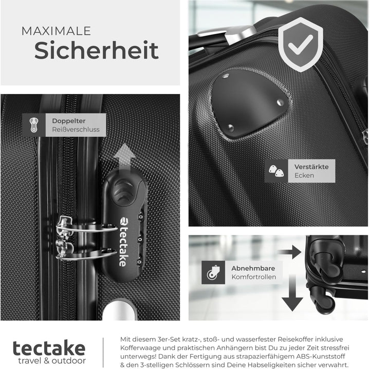 tectake® 3er Kofferset mit Kofferwaage & Kofferanhänger, Reisekoffer Set, ABS Hartschalenkoffer Set,