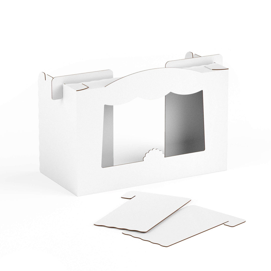 Tisch Puppentheater 47,3 x 75 x 38 cm aus Pappe Theater Karton - Kasperletheater inkl. Kulissen weis