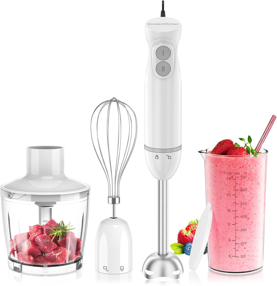 Bonsenkitchen Pürierstab, 1000W Edelstahl Elektrischer Stabmixer, 2 Geschwindigkeitsstufen, Stabmixe