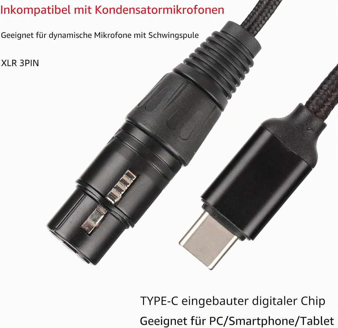 XLR auf USB C, USB-C-Mikrofonkabel, XLR-Buchse auf USB-C-Mikrofon-Audioadapter, USB-C-Mikrofonkabel(