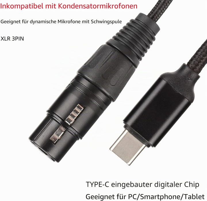 XLR auf USB C, USB-C-Mikrofonkabel, XLR-Buchse auf USB-C-Mikrofon-Audioadapter, USB-C-Mikrofonkabel(