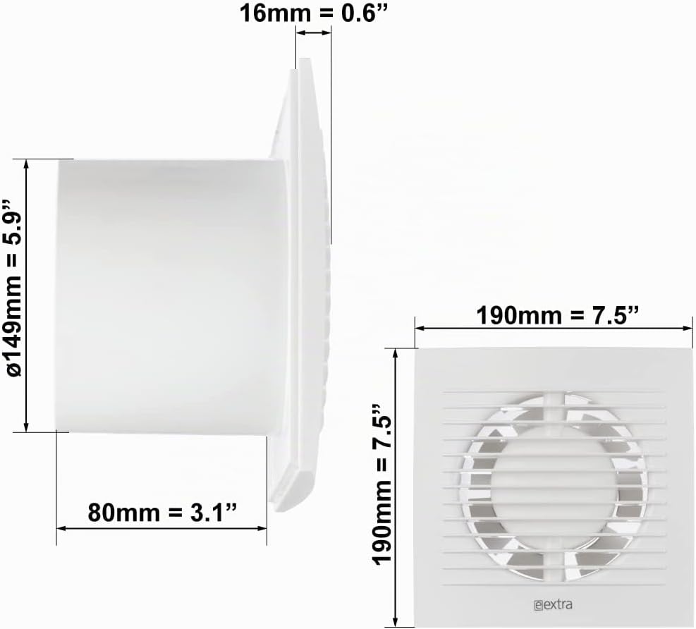 EUROPLAST Ø 150mm Bad-Lüfter mit Feuchtesensor und Timer - Leise Ventilator - Kunststoff - Weiss Ø 1