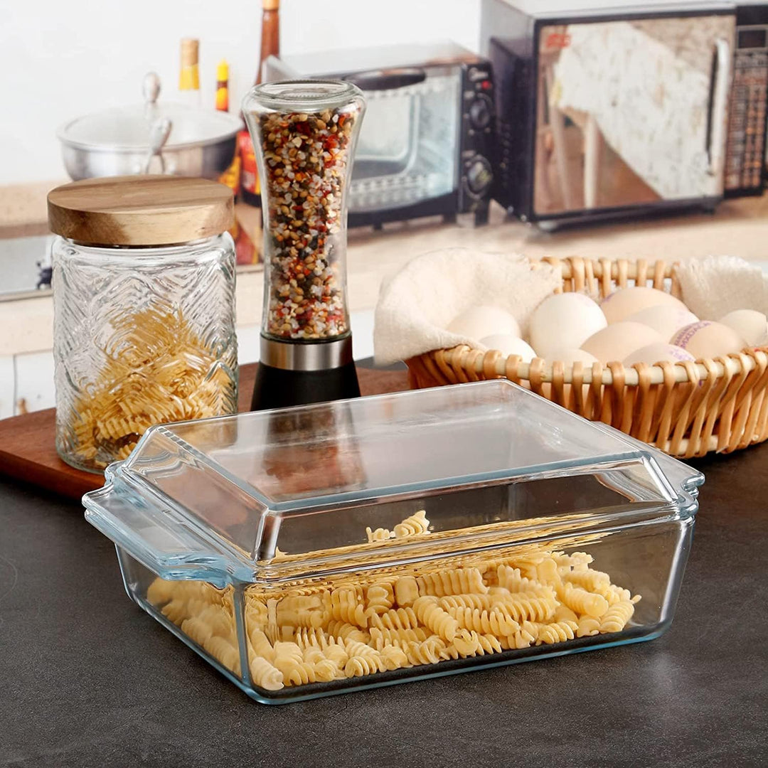 Glas Auflaufform mit Deckel, 1.5L Rechteckige Lasagneformen 21x17.8x6cm, Ofenfest, Mikrowellengeeign