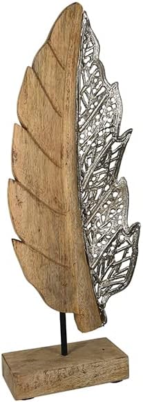 Casablanca Deko Skulptur XL Dekoration Blatt - Natur Silber Farben - Höhe 52 cm