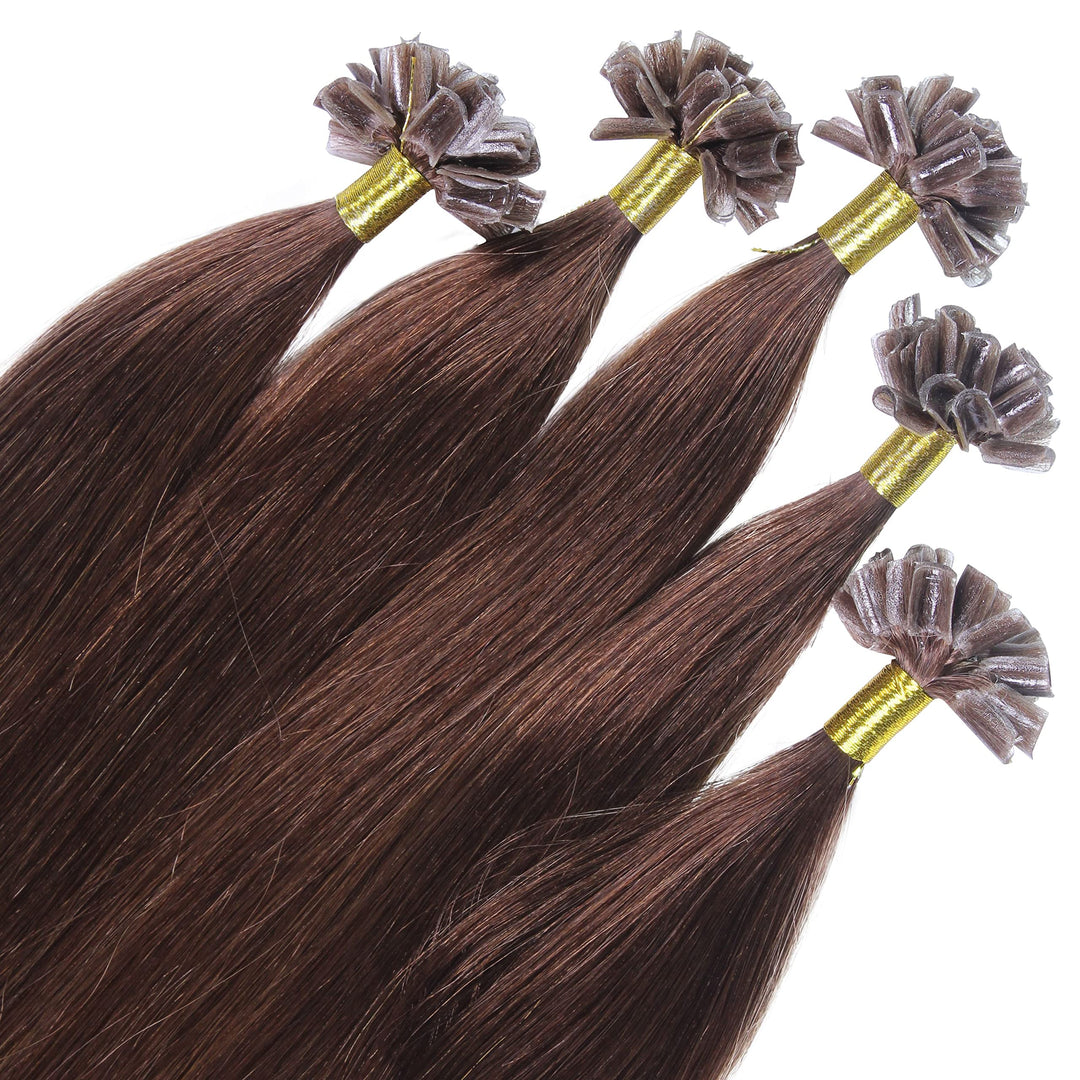 hair2heart Premium Extensions Echthaar Bondings glatt - 25 Strähnen 0.8g 50cm 4/77 mittelbraun braun