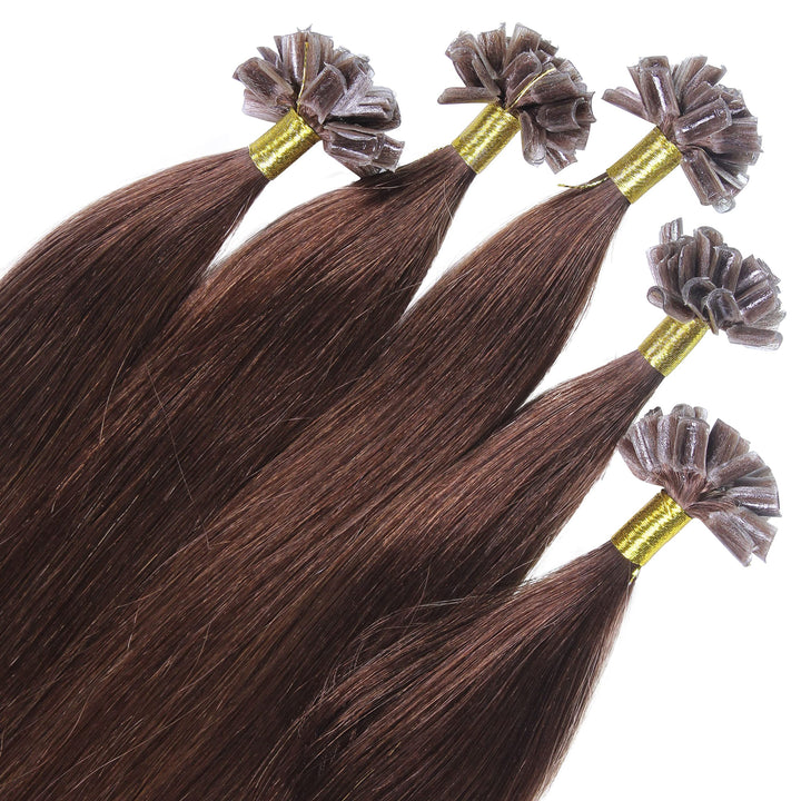 hair2heart Premium Extensions Echthaar Bondings glatt - 25 Strähnen 0.8g 50cm 4/77 mittelbraun braun