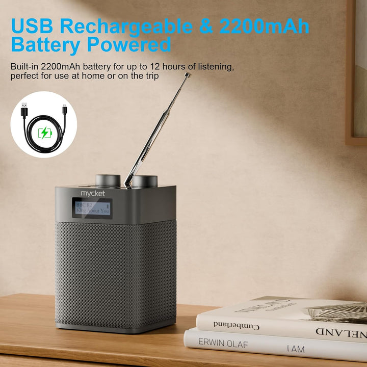Mycket DAB/DAB+ Digital und UKW Radio, Batteriebetriebenes Radio, tragbares DAB Radio, wiederaufladb