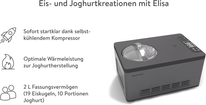 SPRINGLANE Eismaschine & Joghurtbereiter Elisa 2,0 L mit selbstkühlendem Kompressor 220 W, aus Edels