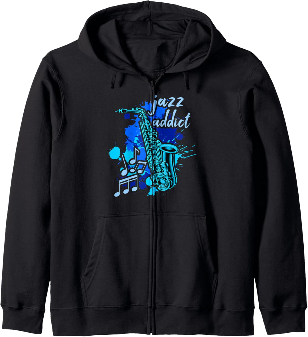 Saxophon Jazz Addict Blaue Musiknoten Blaue Farbtöne Kapuzenjacke