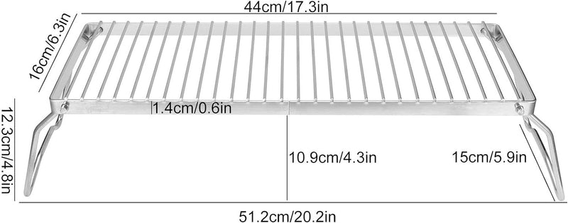 Lazimin Klappbarer Lagerfeuergrill, tragbarer Grillrost aus Edelstahl, Grillgitter, geeignet für Ruc