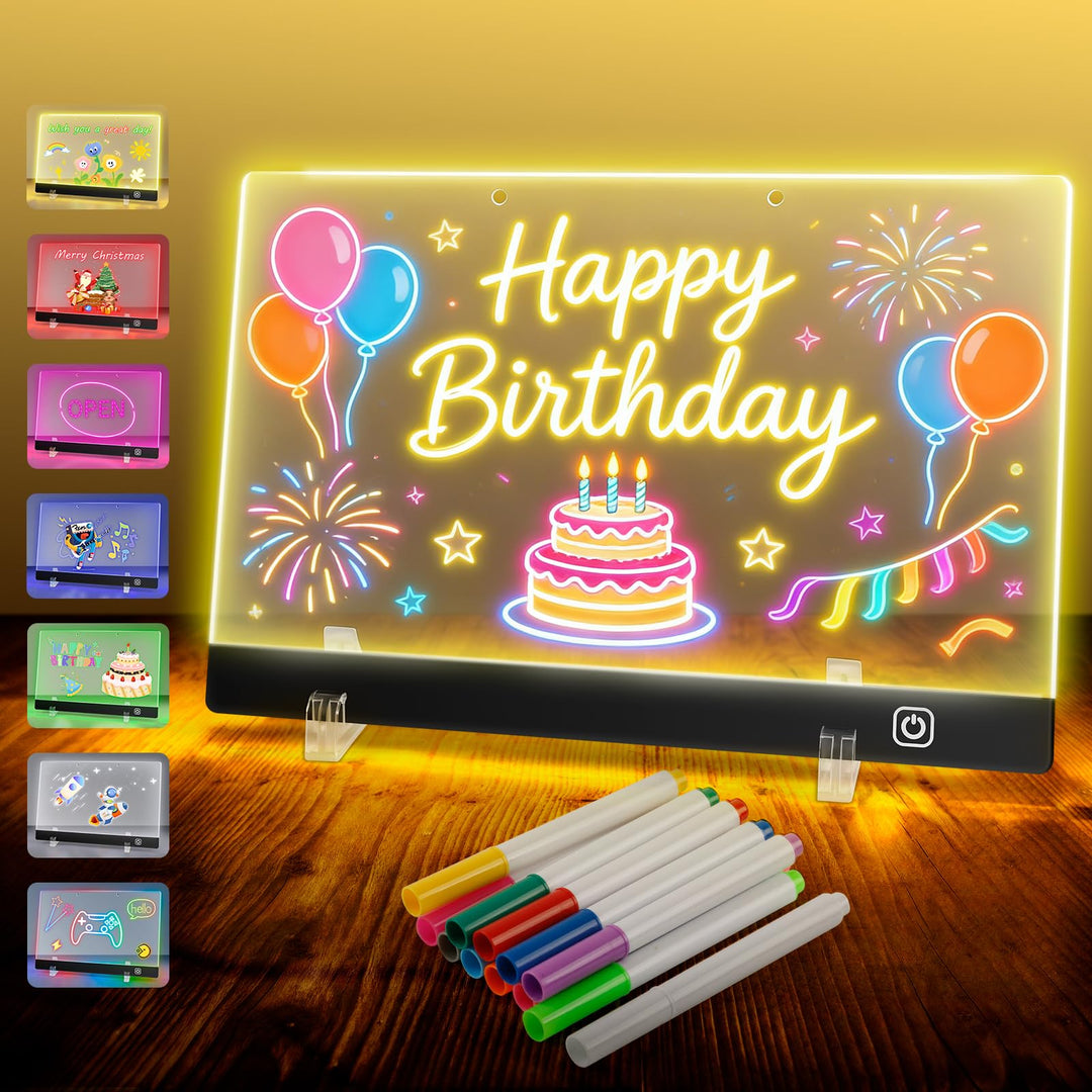 Wiederaufladbar LED Maltafel Kinder 30x20cm mit 7 Lichtfarben & 12 Stiften, Transparente Acryl LED Z