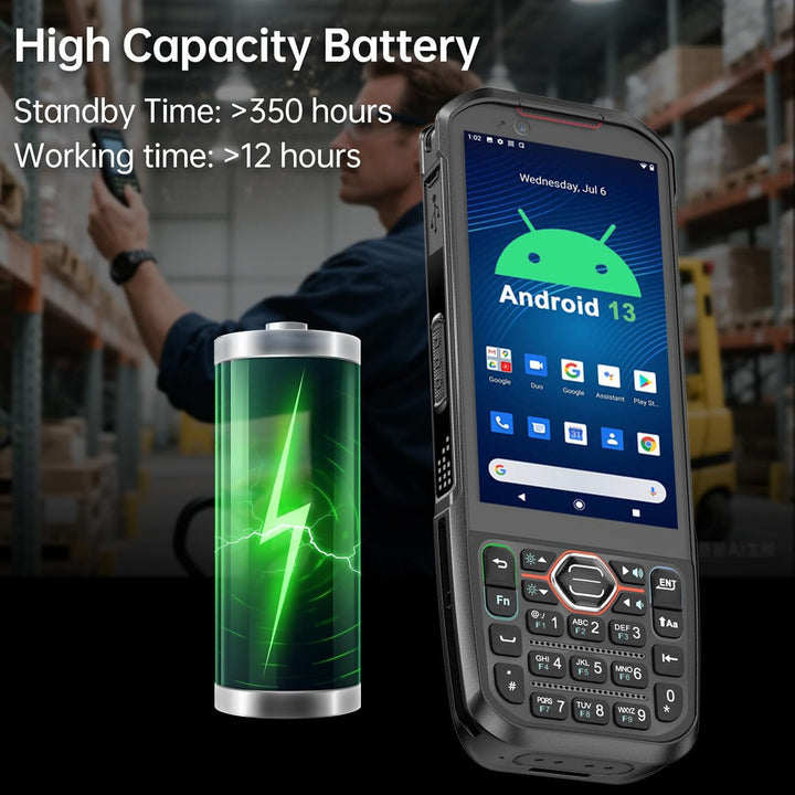 Android 13 PDA mit Tastatur, 6GB+64GB MDE Gerät, 1D/2D Barcode Scanner mit NFC, 4G LTE, WLAN, Blueto