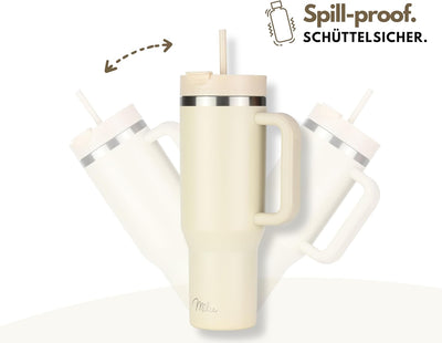 Milu Thermobecher 1200ml mit Strohhalm und Henkel – 48h Eis/24h kalt/12h heiss Edelstahl Tumbler 40o