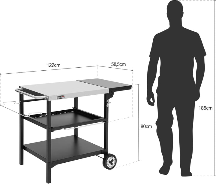 Royal Gourmet Outdoor Grilltisch, 3-Etagen Servierwagen mit 70 x 50 cm Edelstahl Tischplatte und 30