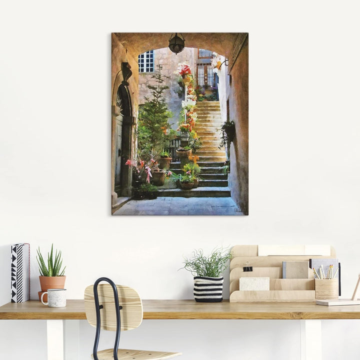 ARTland Leinwandbilder Wandbild Bild auf Leinwand 60x80 cm Gemälde Architektur Blumen Italien Städte