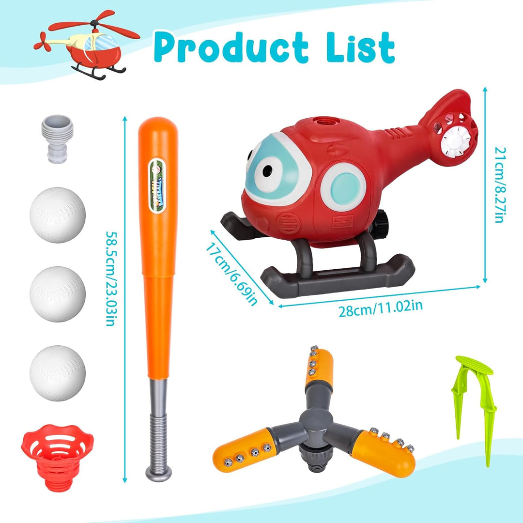 Wassersprinkler-Baseballspielzeug für Kinder, Hubschrauber -Sprinklerball-Set, 2-in-1-Outdoor-Sprink