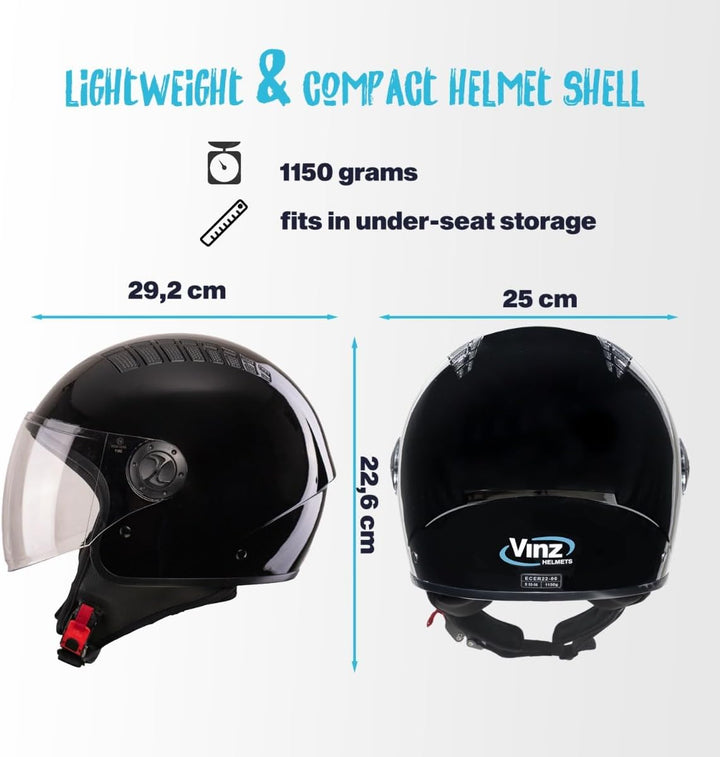 VINZ Como Jethelm mit Visier ECE 22.06 Zertifiziert | Roller Helm Mopedhelm Für Motoroller & Vespa |