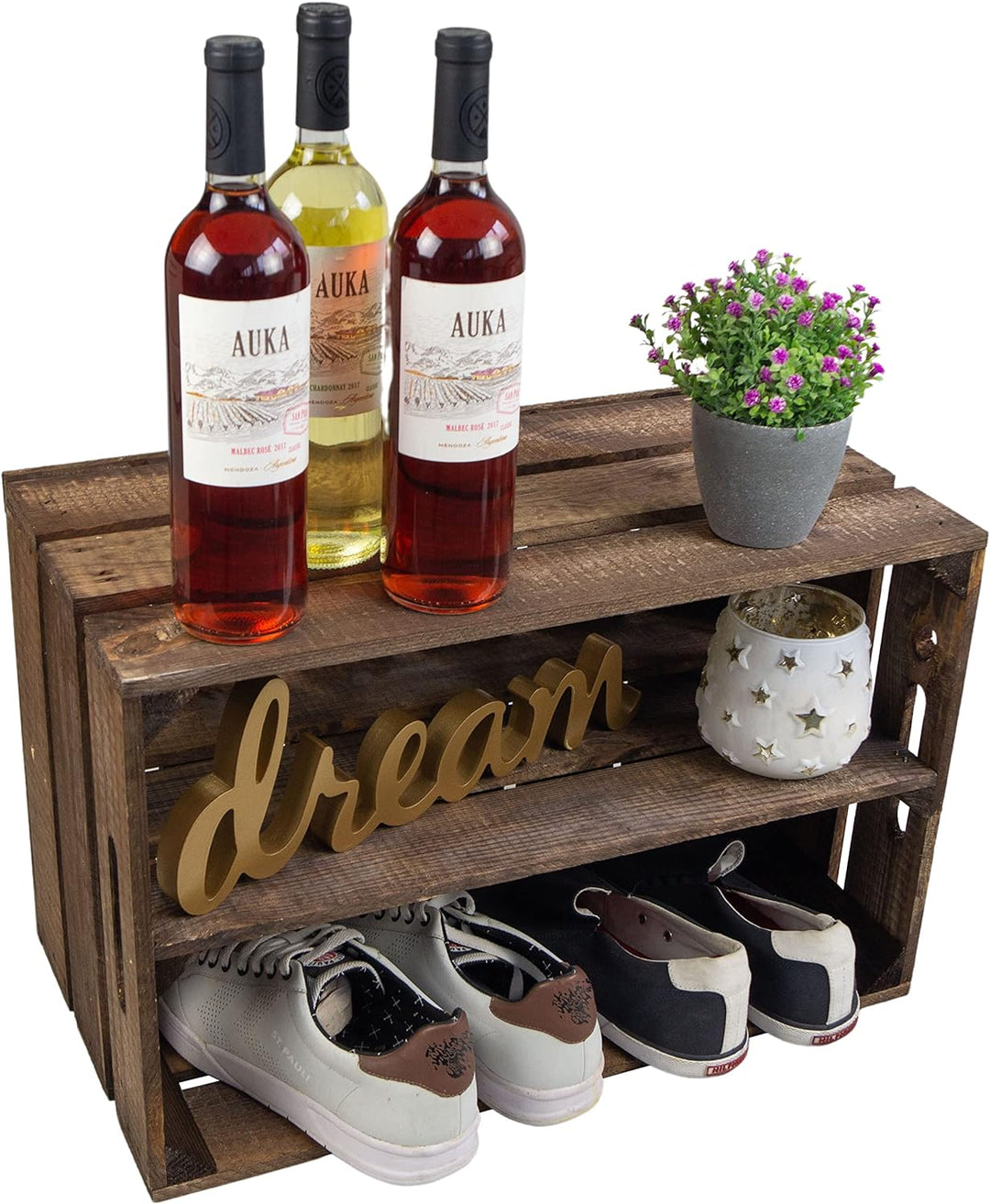 Kistenkolli Altes Land 3er Set schöne Obstkiste Elfirede mit Mittelbrett, ca 54x35x30 cm (LxBxH) Dun