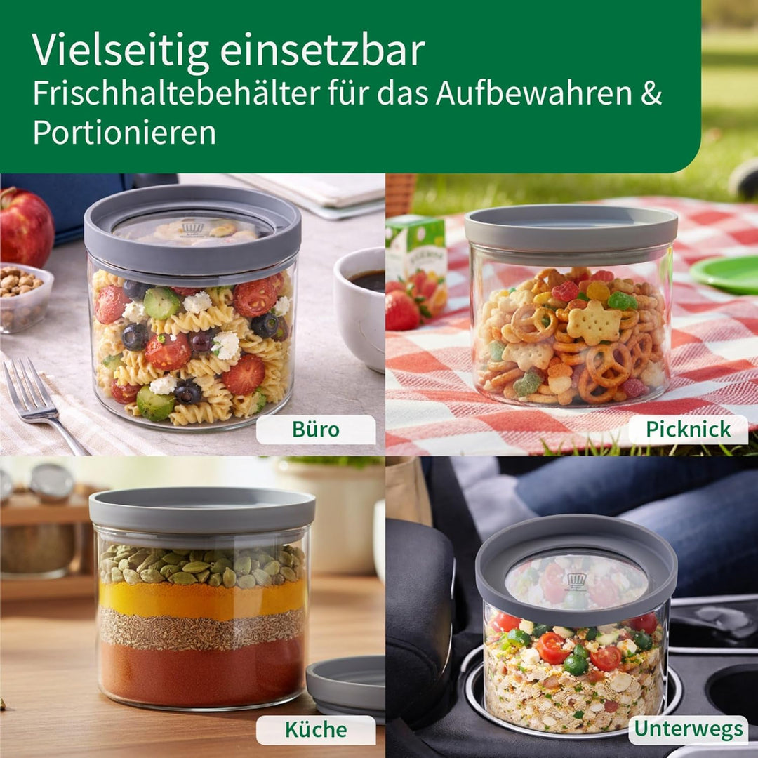 FACKELMANN Chefkoch trifft 4er Set Vorratsbehälter mit Glasdeckel – 1 L, Borosilikatglas, luftdicht