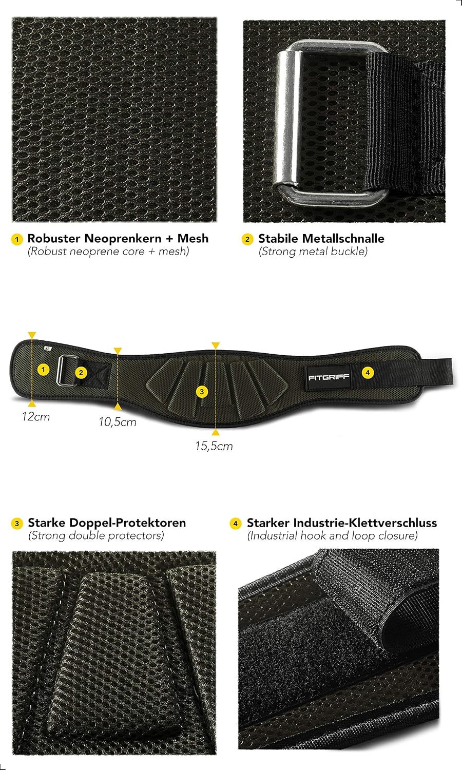 FITGRIFF® Gewichthebergürtel V1 - Fitness-Gürtel für Bodybuilding, Krafttraining, Gewichtheben und C
