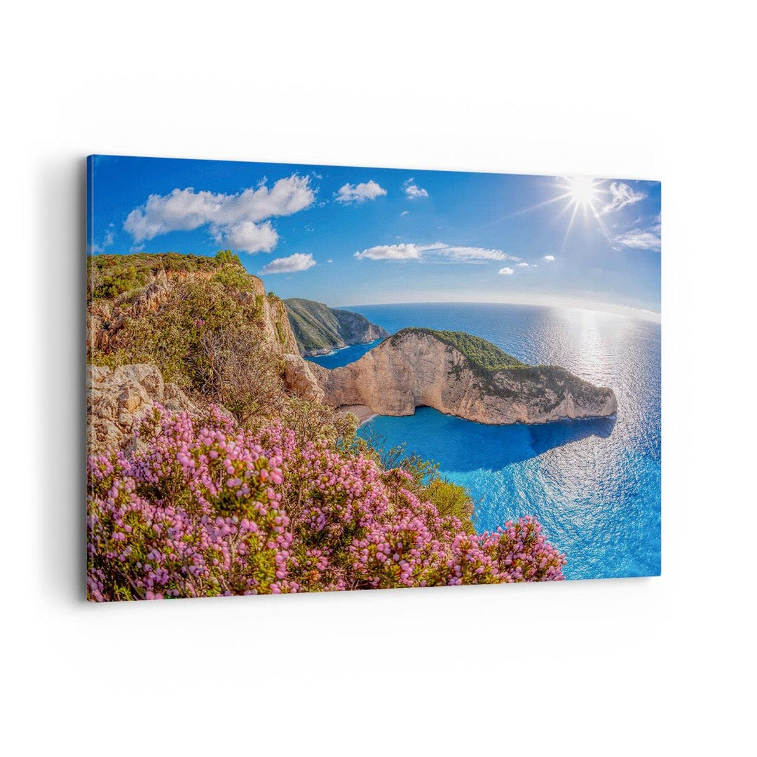 Bilder auf Leinwand 100x70cm Leinwandbild mit Rahmen Meer Sommer Blume Gross Wanddeko Bild Schlafzim