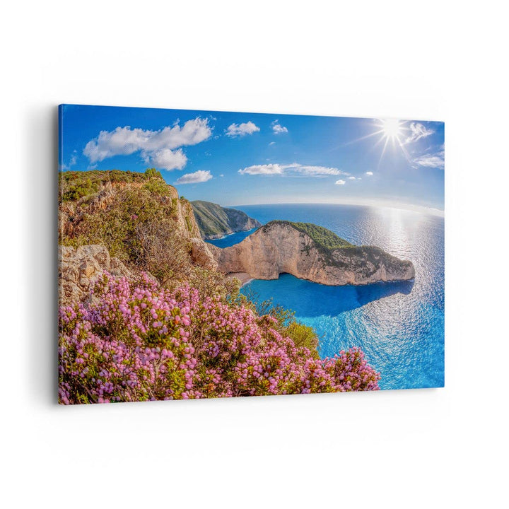 Bilder auf Leinwand 100x70cm Leinwandbild mit Rahmen Meer Sommer Blume Gross Wanddeko Bild Schlafzim