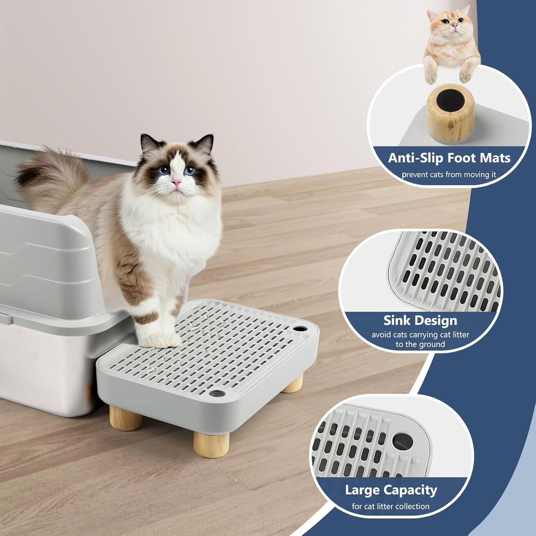 Kalolary Katzenrampe für Katzentoiletten, Katzentritthocker mit Holzsockel und Filterfunktion Leicht