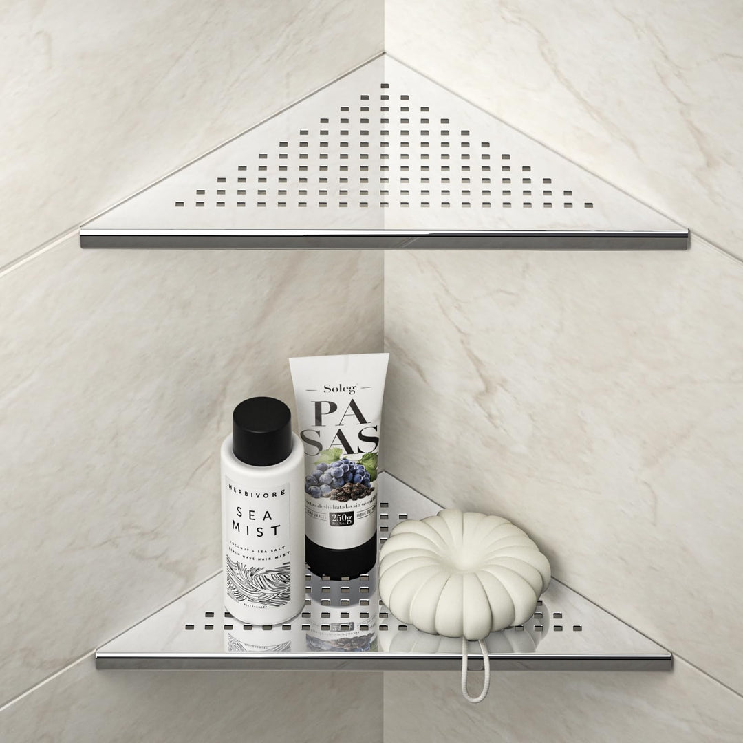 Eck Duschregal, Edelstahl 304 Badezimmerregal aus Stahl mit Gitterdesign für geflieste Wände, Einbau