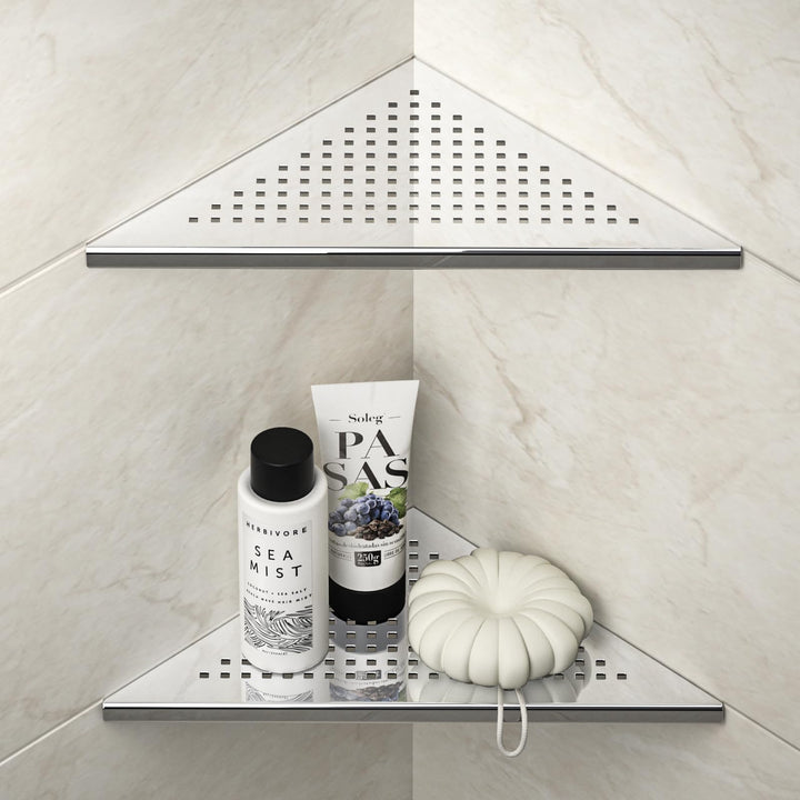 Eck Duschregal, Edelstahl 304 Badezimmerregal aus Stahl mit Gitterdesign für geflieste Wände, Einbau
