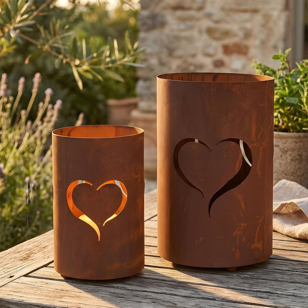 2er Set Windlicht Herz Laterne H32cm/H24cm Gartenleuchte Rost Gartendeko Rostdeko Edelrost Deko Vari