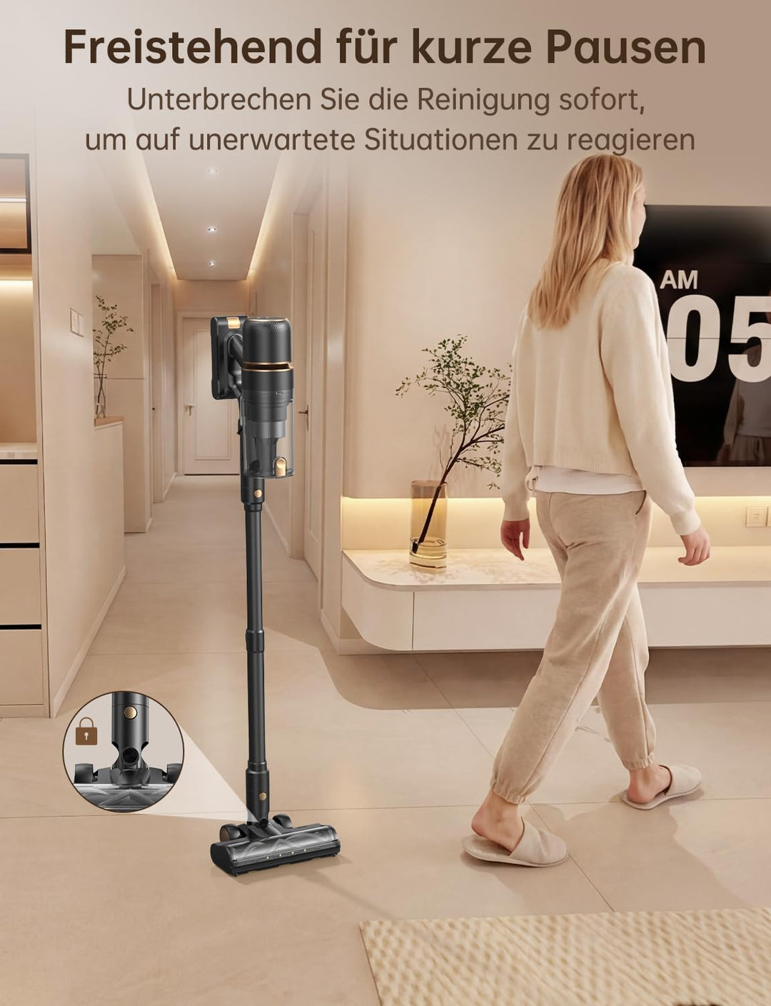 OXVAC Akku Staubsauger kabellos 58KPa/70Min/600W Smart Display 1,8L Behälter HEPA-Abstreifer selbsts