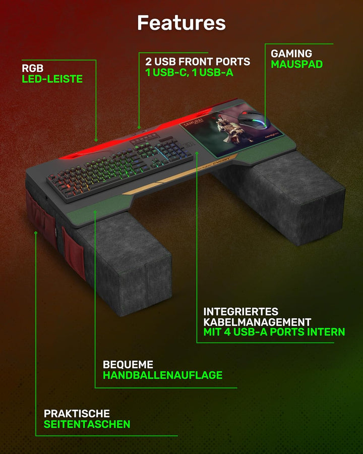 Couchmaster CYCON³ Samurai Edition mit Horizonlight-Stange, ultimativer ergonomischer USB-Hub, Gamin