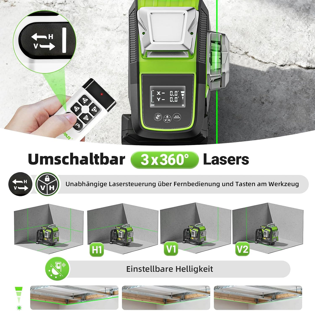 Huepar Verbesserter 360° Laser Wasserwaage mit Elektrische Feineinstellung
