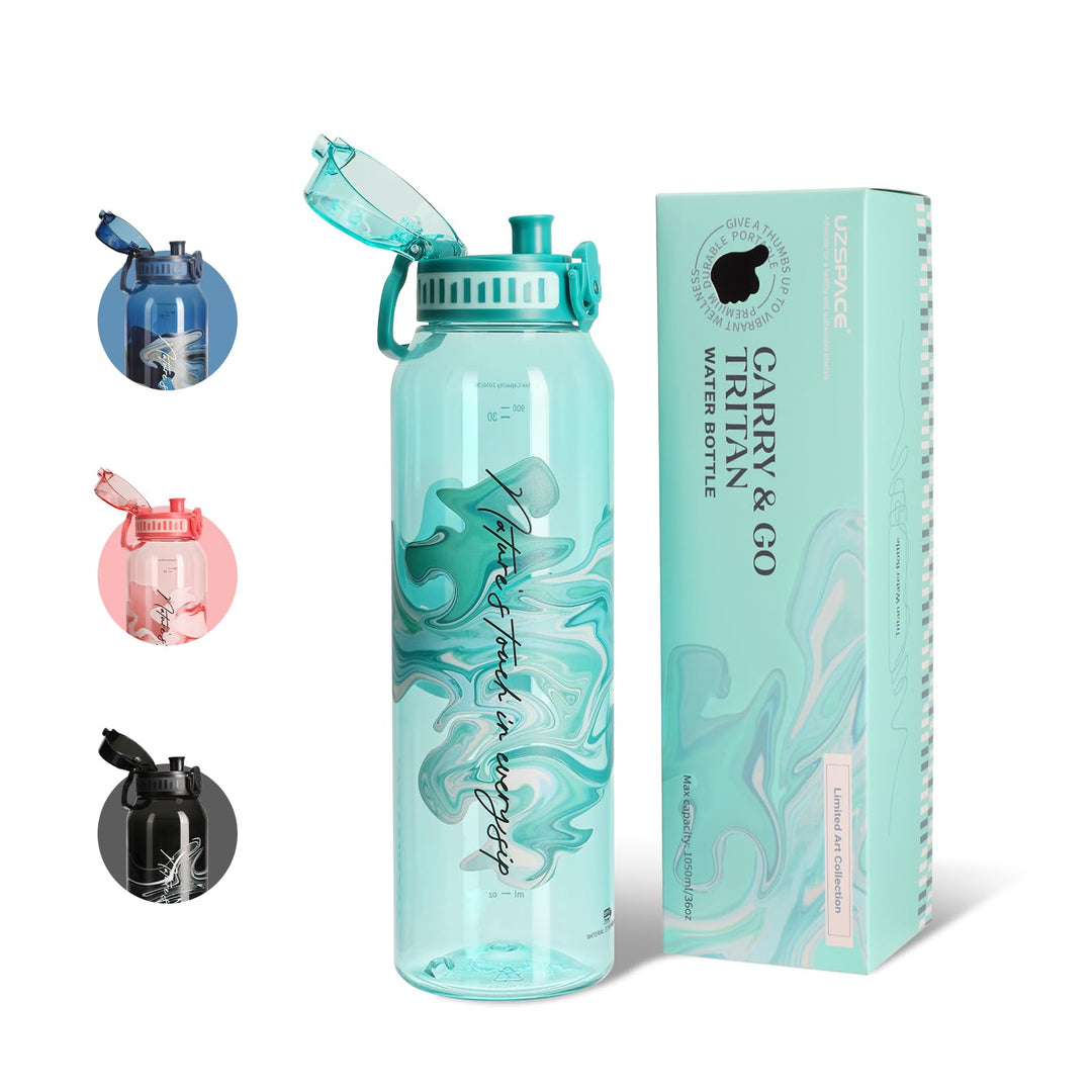 UZSPACE Trinkflasche Sport 1L, Tritan Bpa-Frei Trinkflasche Auslaufsicher mit Einhandbedienung, Kohl