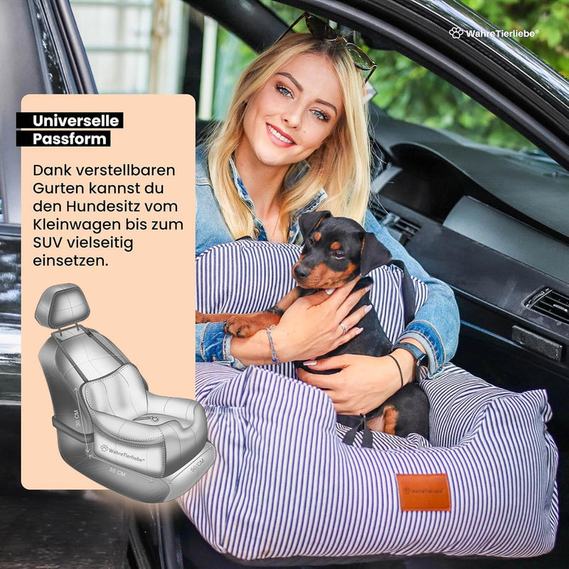 Wahre Tierliebe® - Hunde Autositz inkl. Sicherheitsgurt - waschbarer Hundesitz Auto in schwarz/weiss