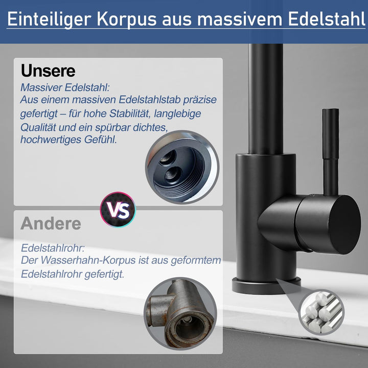 Küchenarmatur aus Edelstahl, 360° drehbarer L-förmiger Einhebelmischer, Einloch Wasserhahn für Spüle