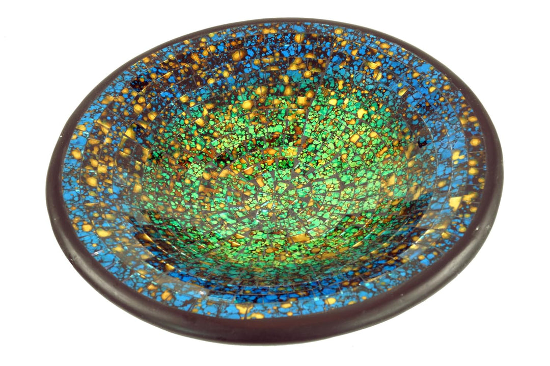 GURU SHOP Runde Mosaikschale, Untersetzer, Dekoschale, Handgearbeitete Keramik &amp; Glas Obst Schale -
