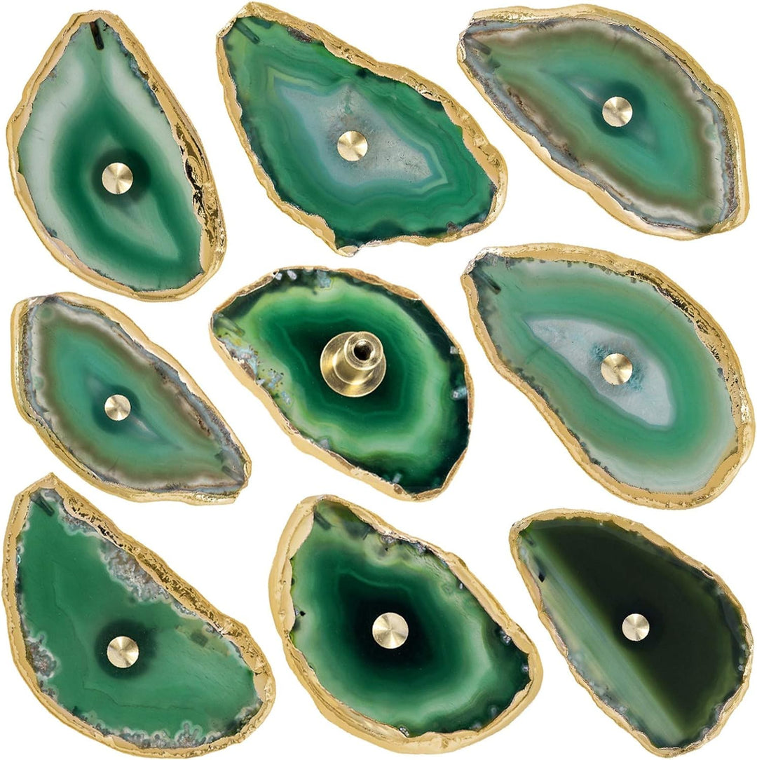 KYEYGWO 4 Stück Grün Achat Scheiben Möbelknöpfe mit Schraube, Unregelmässig Messing Schubladenknöpfe