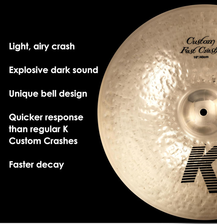 Zildjian K Custom Series - 16 Zoll Fast Crash Cymbal - Brilliant finish, 16 Zoll