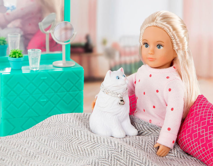 Lori - Gemütliches Schlafzimmerset - Schlafzimmermöbel für Mini-Puppen - Modernes Puppenhauszubehör