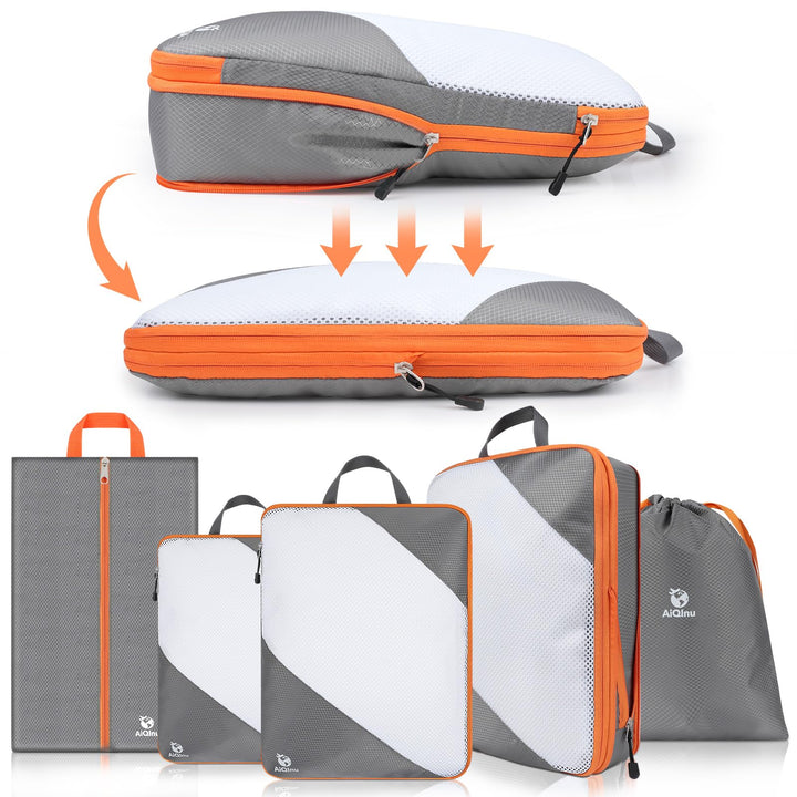 AiQInu Packing Cubes Compression, 5 Stück Packtaschen Kompression Koffer Organizer Set mit Wäschebeu