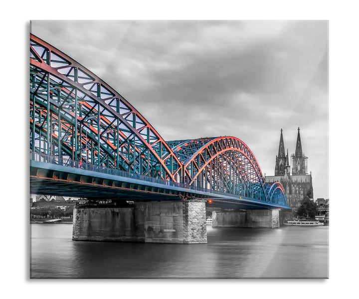 Brücke Kölner Dom Herdabdeckplatte & Spritzschutz aus Echtglas | Für Herd-Kochfelder | 60x52 cm