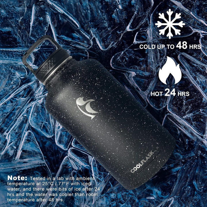 Coolflask Isolierte Wasserflasche 2L, Halbe Gallone Wasserkrug mit Strohhalm &amp; 3 Deckel, Grosse Isol