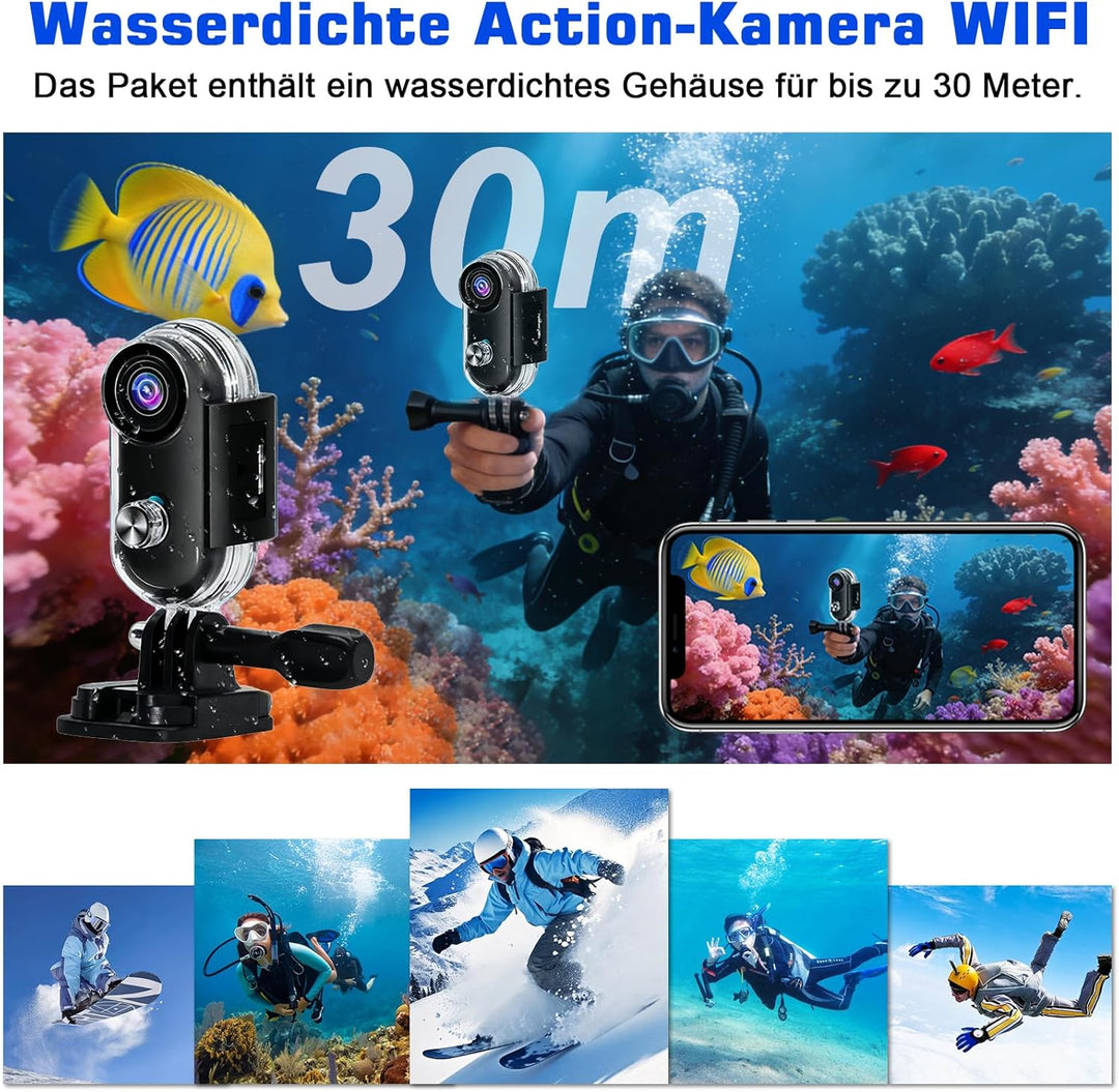 Action Kamera WiFi 4K, wasserdichte Sport-Mini-Actionkamera, Mini-Körperkamera, Kleine Action-Kamera